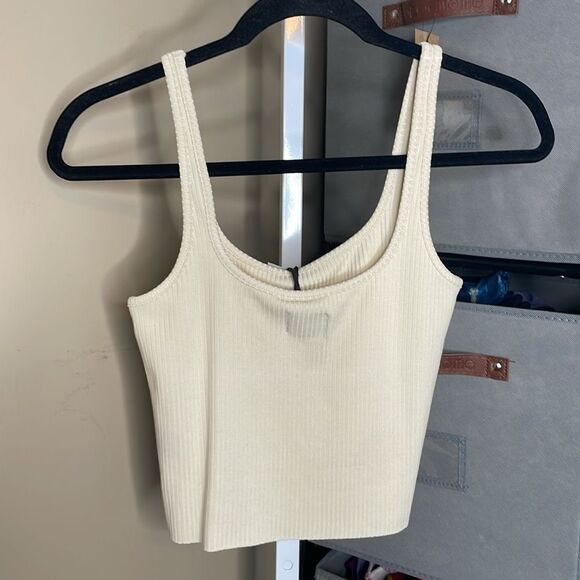 NWT WSLY Essex Ribbed Square Neck Tank Top Sz Medium Sand Bandier - Picture 2 of 4